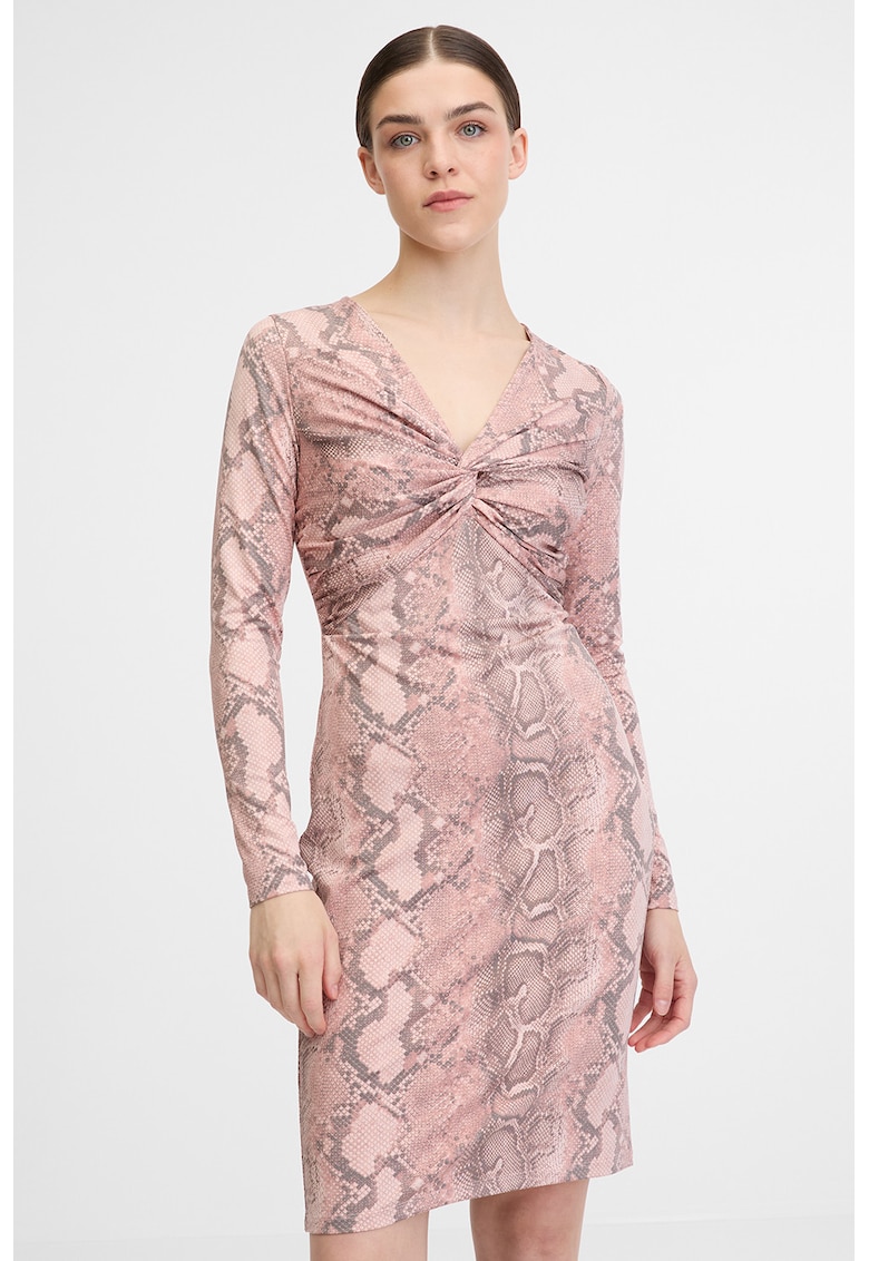 Rochie cu model si decolteu in V - Negru stins/Roz prafuit