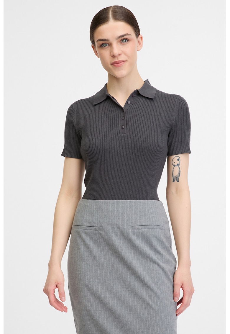 Pulover polo cu maneci scurte - Gri antracit