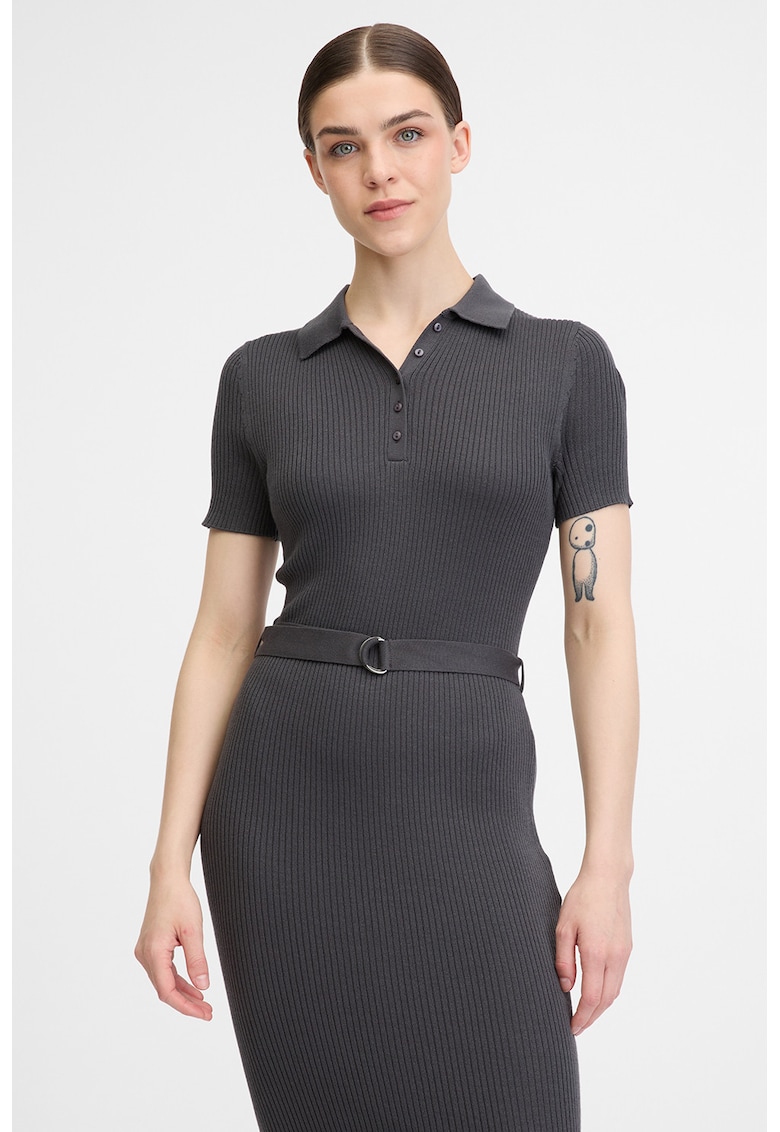 Rochie midi cambrata cu striatii - Gri antracit