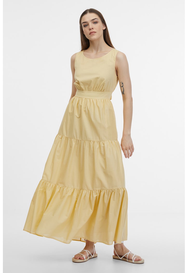 Rochie lunga cu decolteu rotund - Galben pai