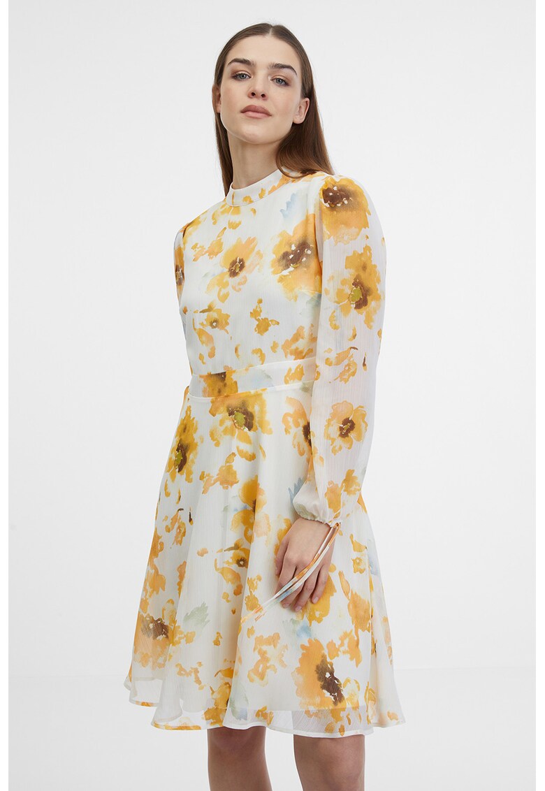 Rochie midi cu design floral - Alb/Galben