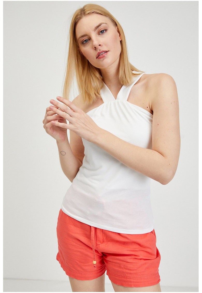 Top cu decolteu halter - Alb