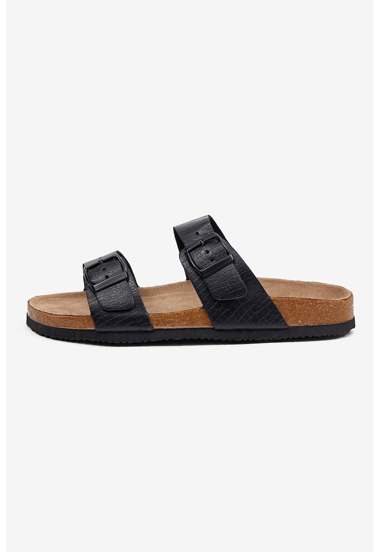 Papuci de piele ecologica - Negru