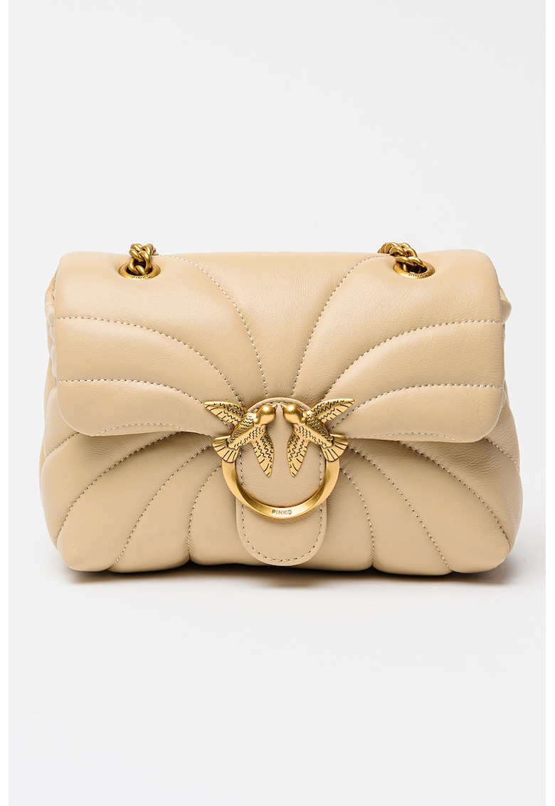 Geanta crossbody de piele Love Puff - Bej sampanie