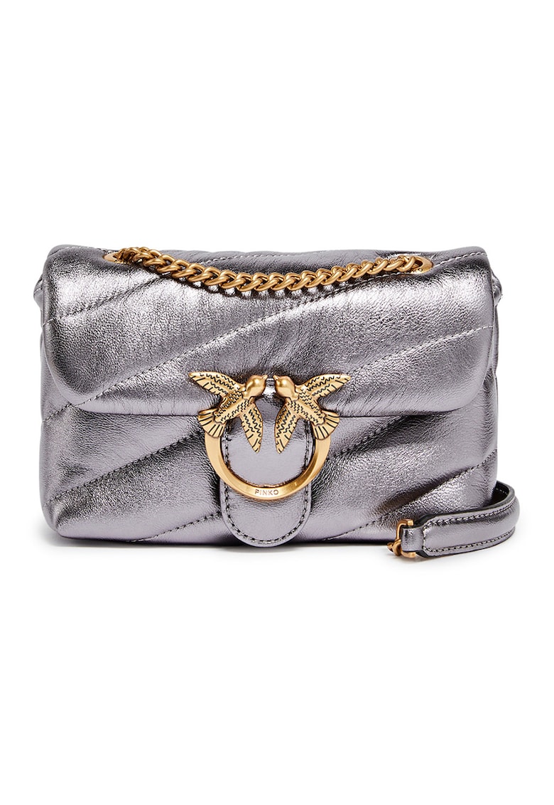 Geanta crossbody de piele Love Puff - Argintiu inchis