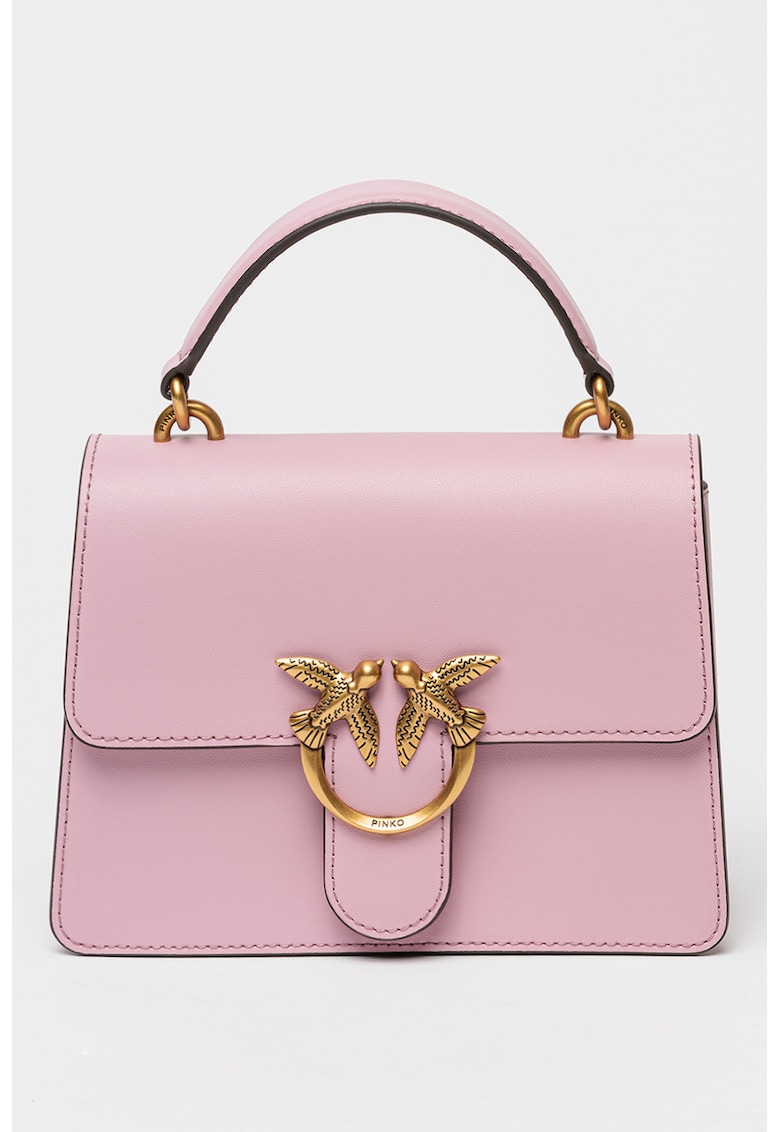 Geanta mica de piele cu maner si inchidere cu clapa Love One - Roz stins