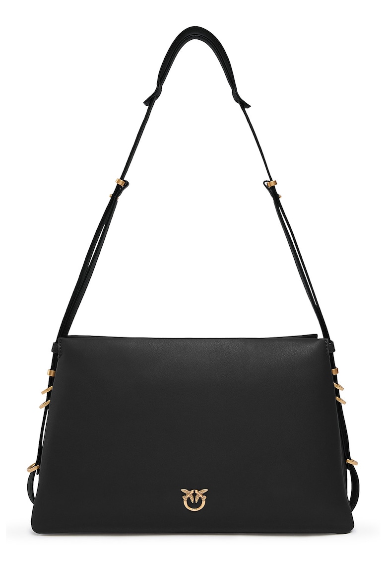 Geanta crossbody de piele cu trei compartimente - Negru