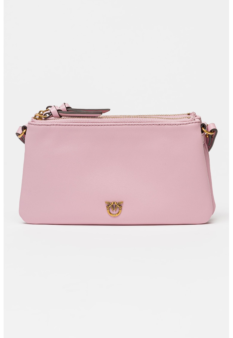 Geanta crossbody de piele cu doua compartimente Double Mini - Roz deschis
