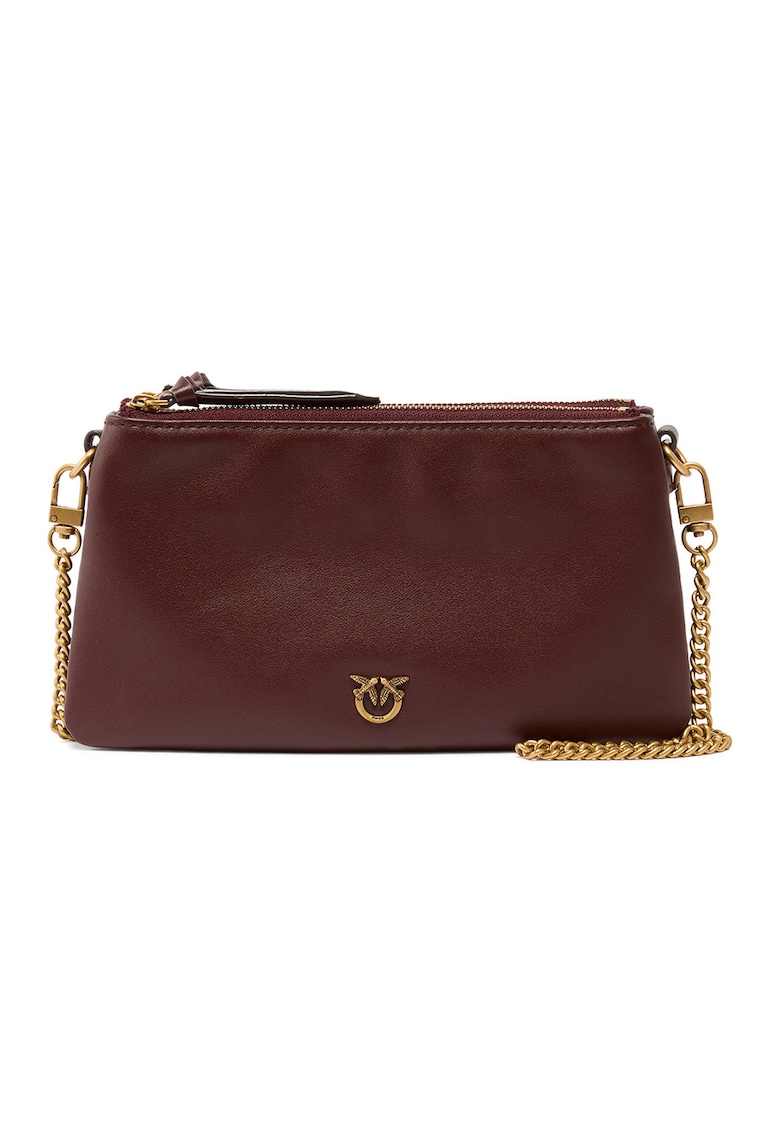 Geanta crossbody de piele cu doua compartimente Double Mini - Visiniu