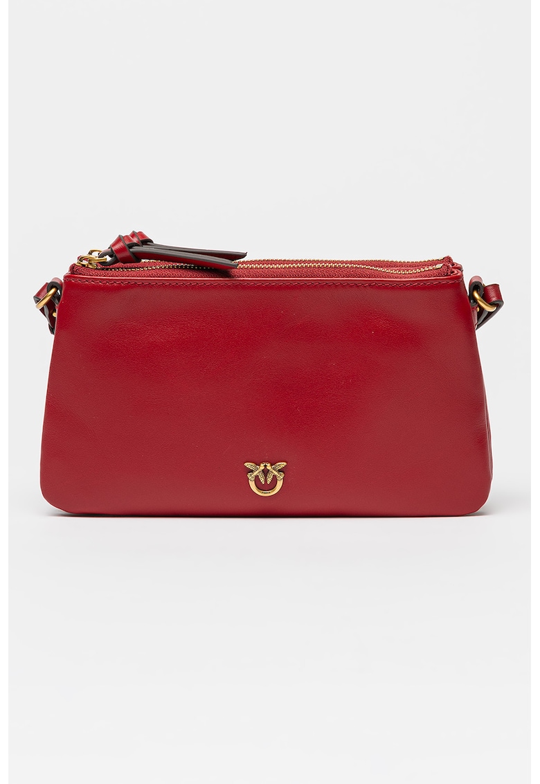 Geanta crossbody de piele cu doua compartimente Double Mini - Rosu vintage