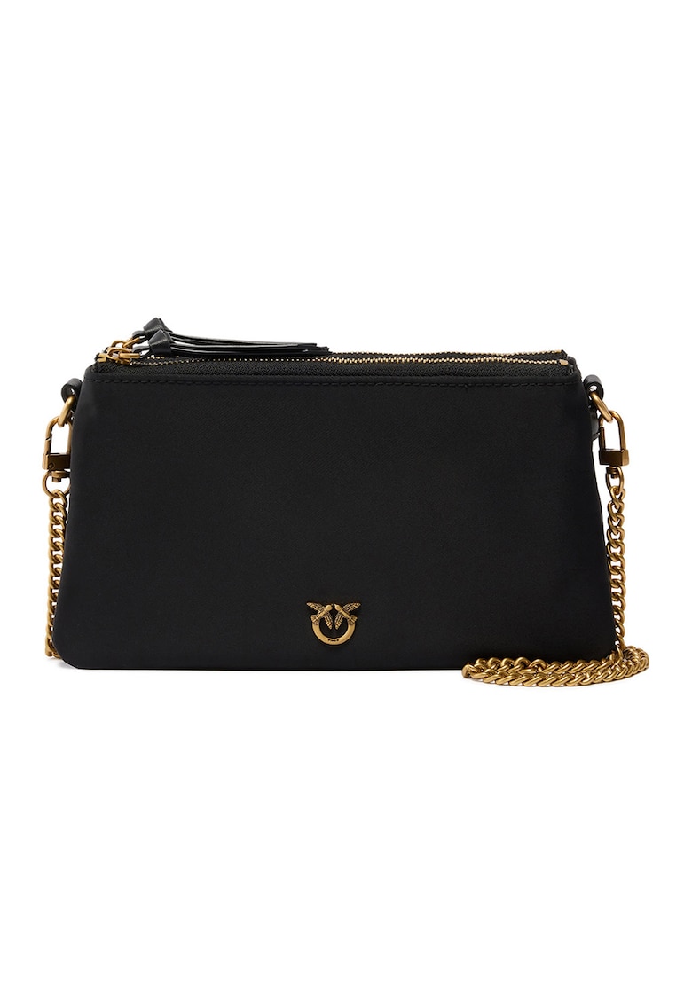 Geanta crossbody de piele cu bareta detasabila - Negru