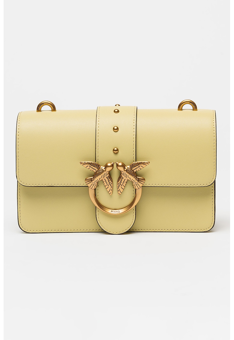 Geanta crossbody din piele cu bareta din lant - Galben murdar