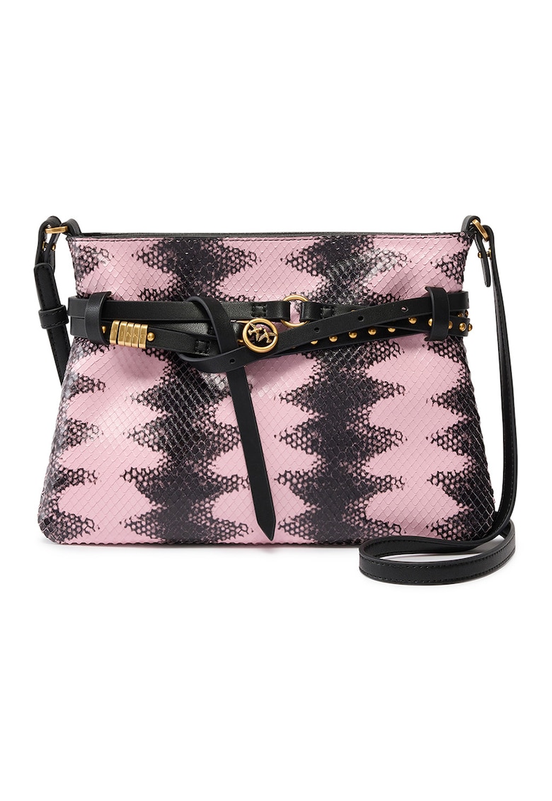 Geanta crossbody de piele Triplet Mini - Negru/Roz pastel