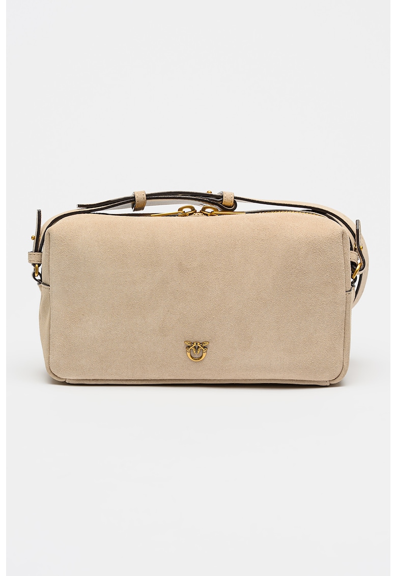 Geanta crossbody de piele intoarsa - Bej inchis