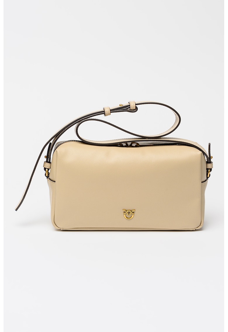 Geanta crossbody uni de piele - Bej roscat