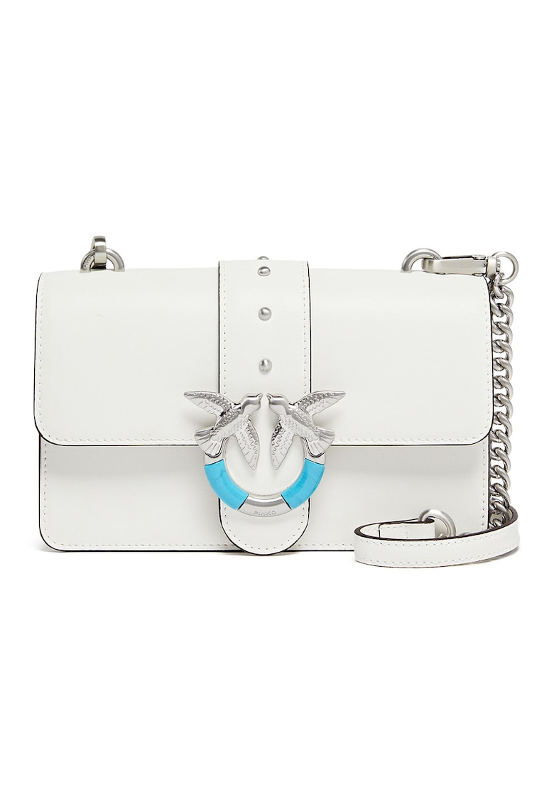 Geanta crossbody mica din piele cu lant Love One - Alb