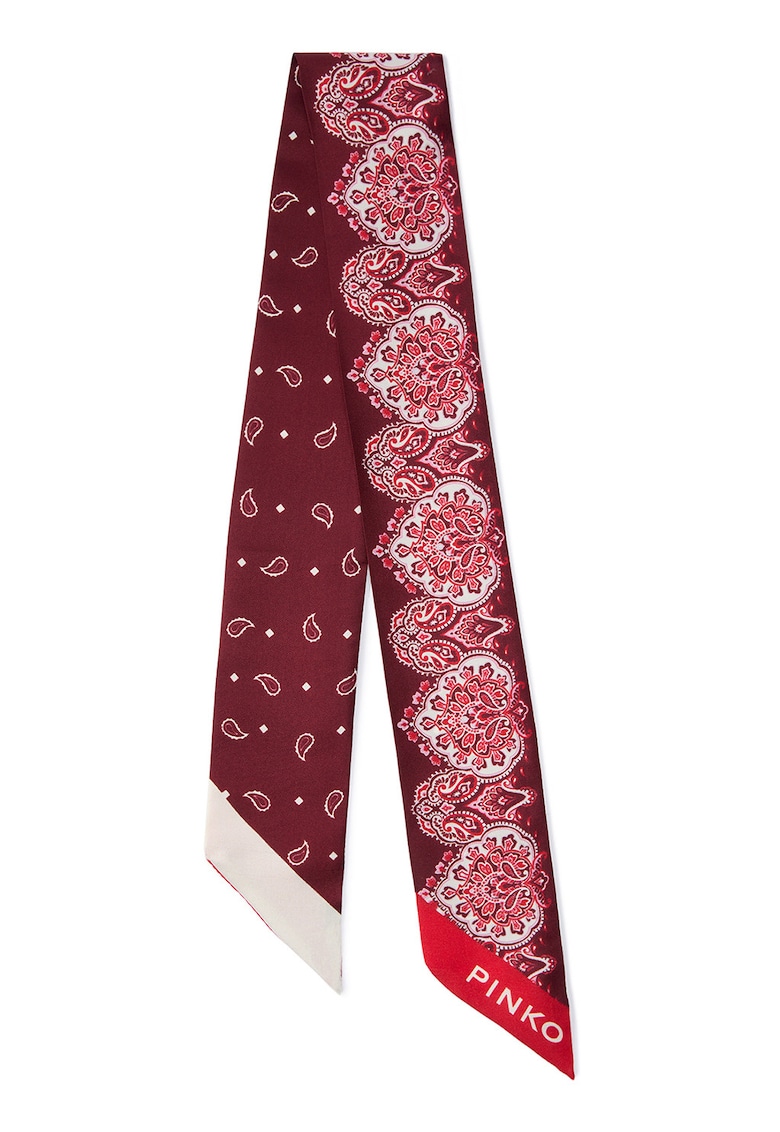 Esarfa din amestec de matase cu model paisley - Visiniu/Crem