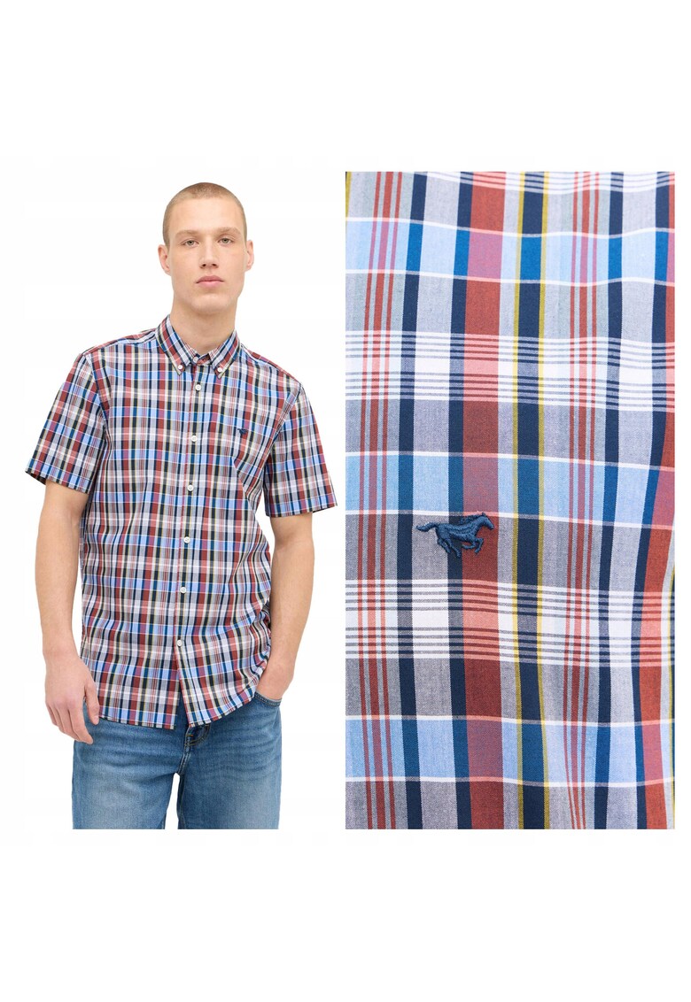 Camasa Barbati - Baltimore Sommer Check - Regular Fit - Maneci Scurti - Cu Nasturi - Design Clasic - Bumbac - 2XL - Multicolor