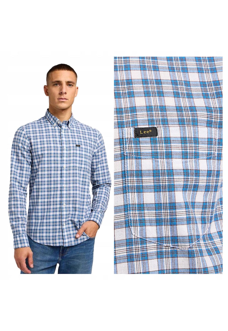 Camasa Barbati - Button Down - Regular Fit - Maneci Lungi - Cu Nasturi - Design Clasic - Bumbac - Marime M - Albastru