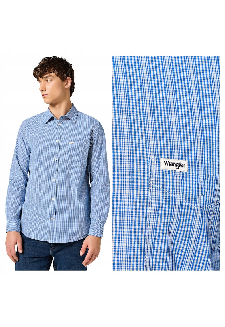 Camasa Barbati - 1 PKT Shirt - Regular Fit - Maneci Lungi - Cu Nasturi - Design Clasic - Bumbac - Albastru - Albastru