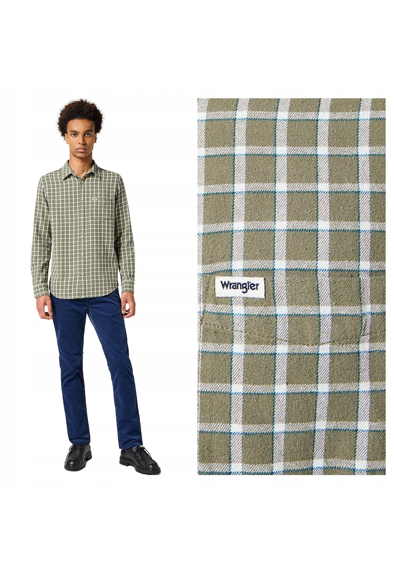 Camasa Barbati - Shirt - Regular Fit - Design Cfwqgasic - Maneci Lungi - Cu Cu Nasturi - Bumbac - Verde - Verde