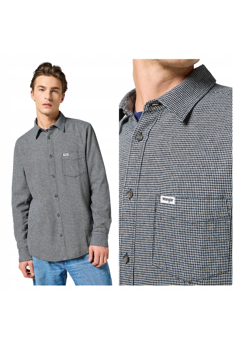 Camasa Barbati - One Pocket Shirt - Regular Fit - Maneci Lungi - Cu Nasturi - Design Clasic - Bumbac - Marime M - Gri