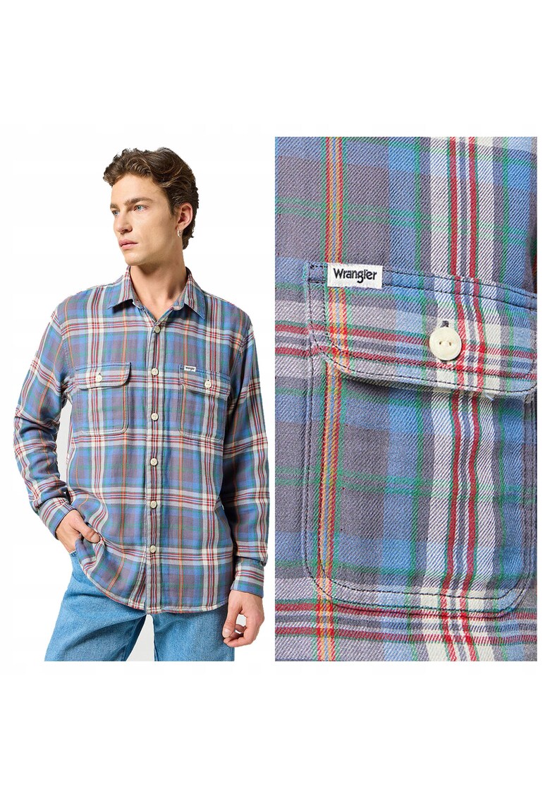 Camasa Barbati - 2 PKT Shirt - Regular Fit - Maneci Lungi -dwqfwq Cu Nasturi - Design Clasic - Bumbac - M - Multicolor - Multicolor