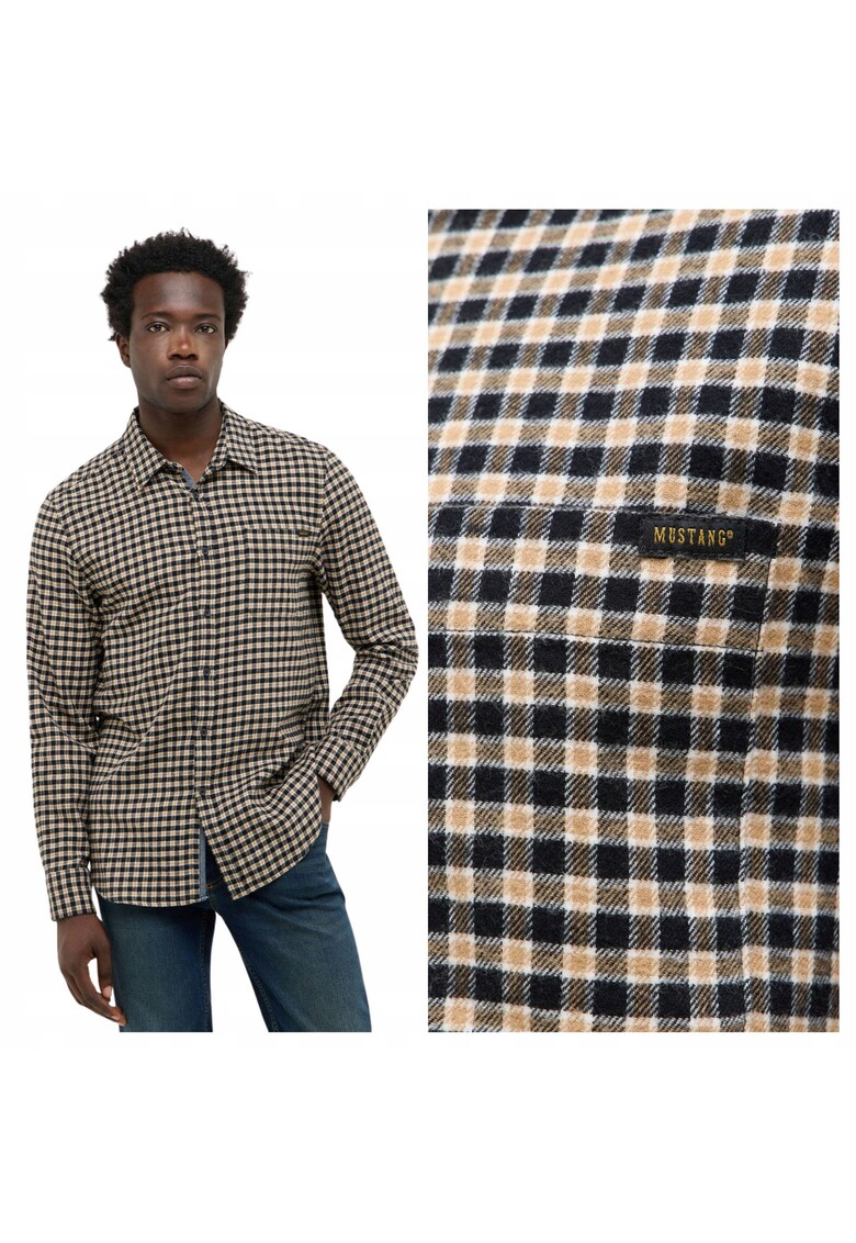 Camasa Barbati - Style Eastbridge - Regular Fit - Maneci Lungi - Cu Nasturi - Design Clasic - Bumbac - Negru - Multicolor