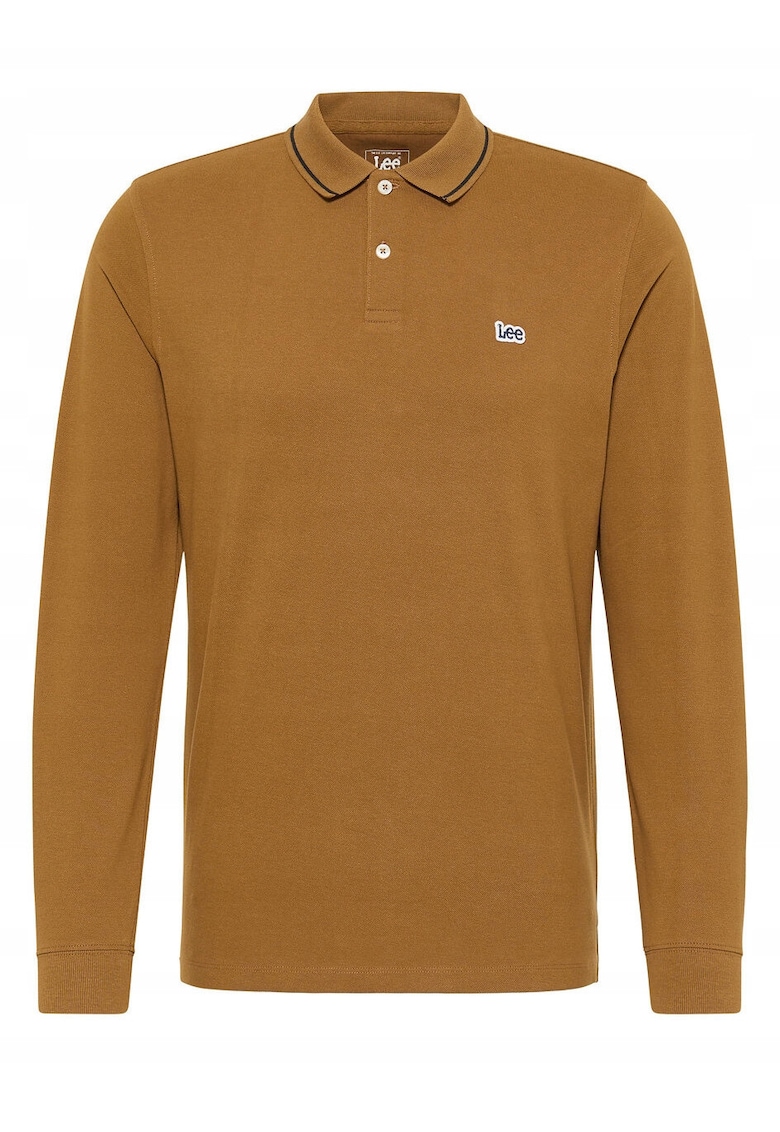 Tricou Polo Barbati - LS Pique Polo - Regular Fit - Maneci Lungi - Cu Nasturi - Design Clasic - Bumbac - Maro - Maro camel