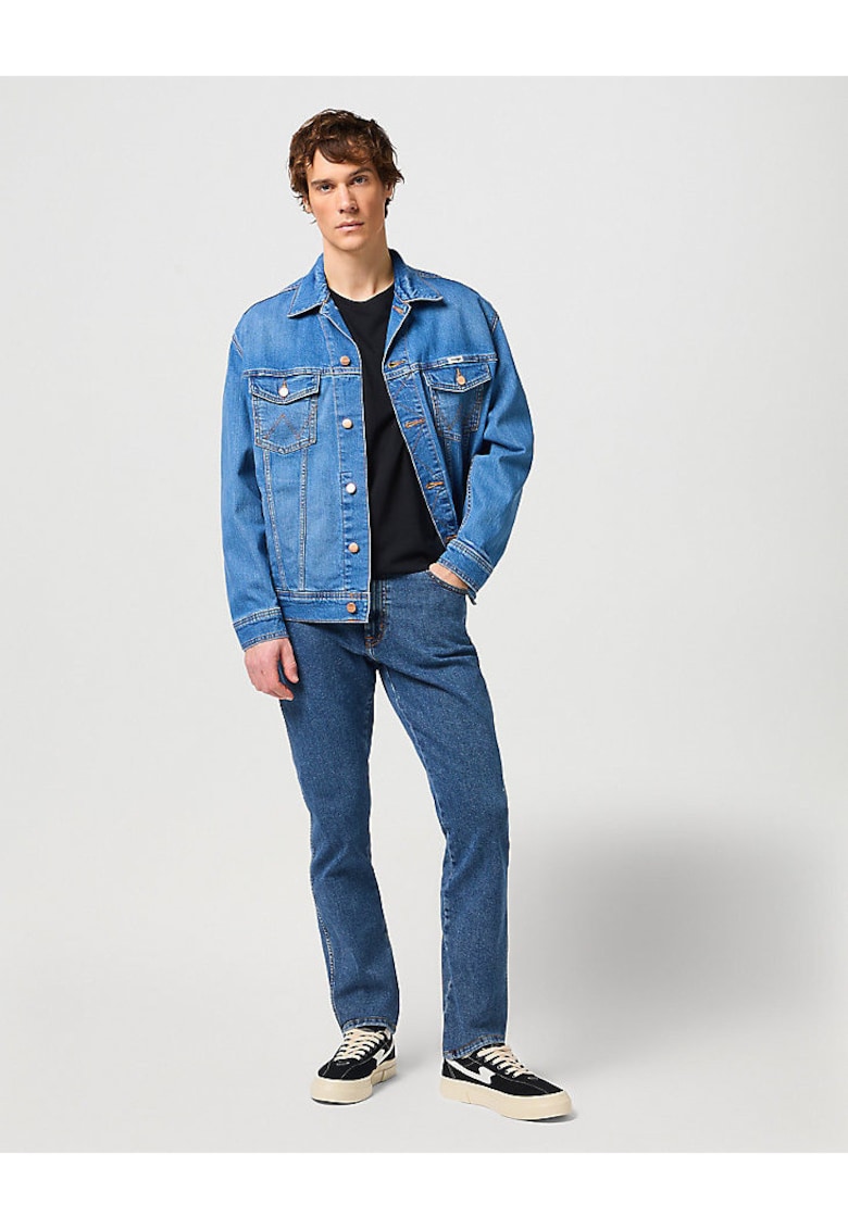 Мъжко яке - Anti Fit Jacket - Regular Fit - Деним дизайн - Без качулка - С копчета - Памук - Синьо - Син