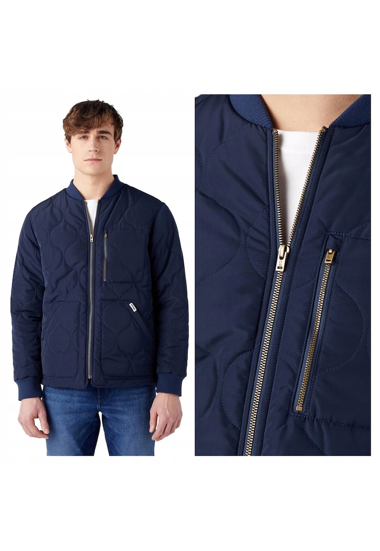 Jacheta Barbati - Padded Jacket - Regular Fit - Design Clasic - Fara Gluga - Fermoar - Bumbac - Albastru - Albastru