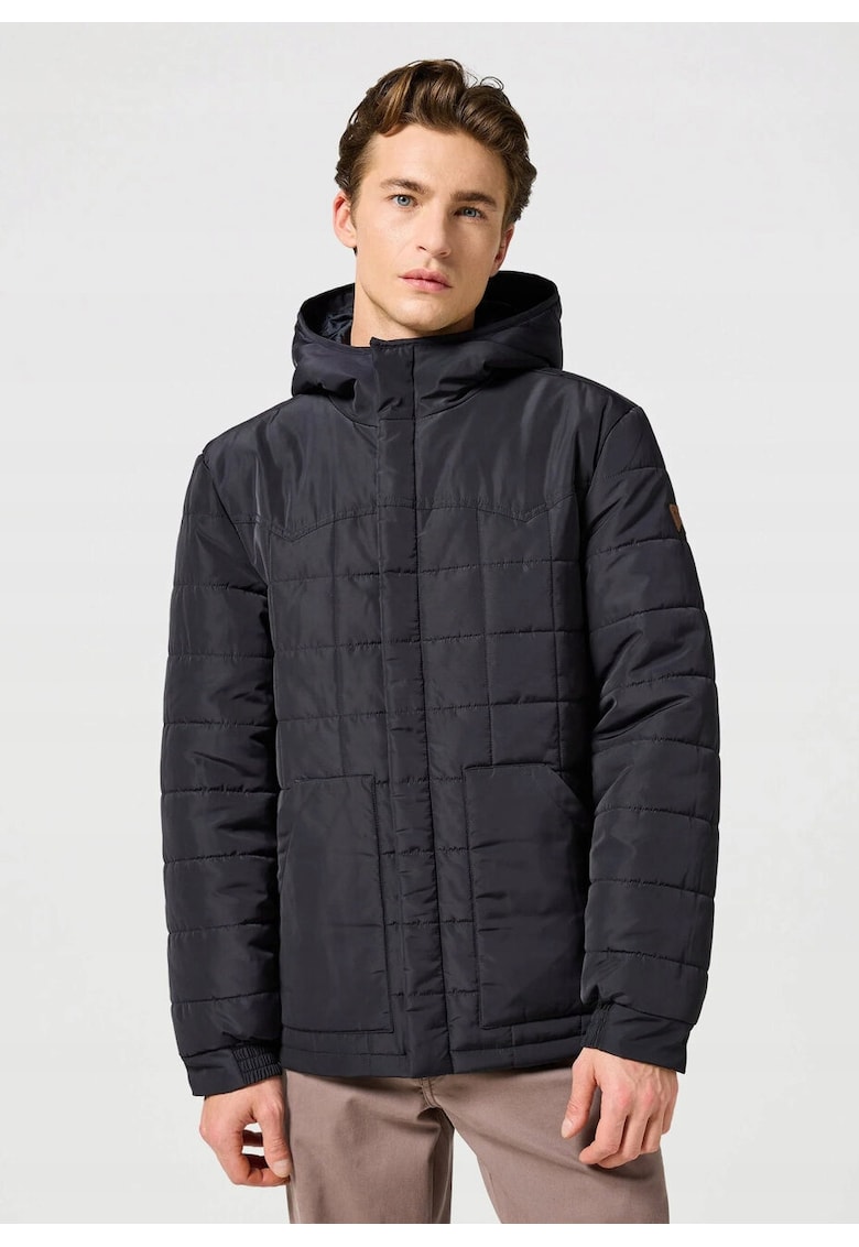 Мъжко яке - Transitional Puffer - Стандартна кройка - Класически дизайн - Без качулка - Цип - Памук - Черно - Черен