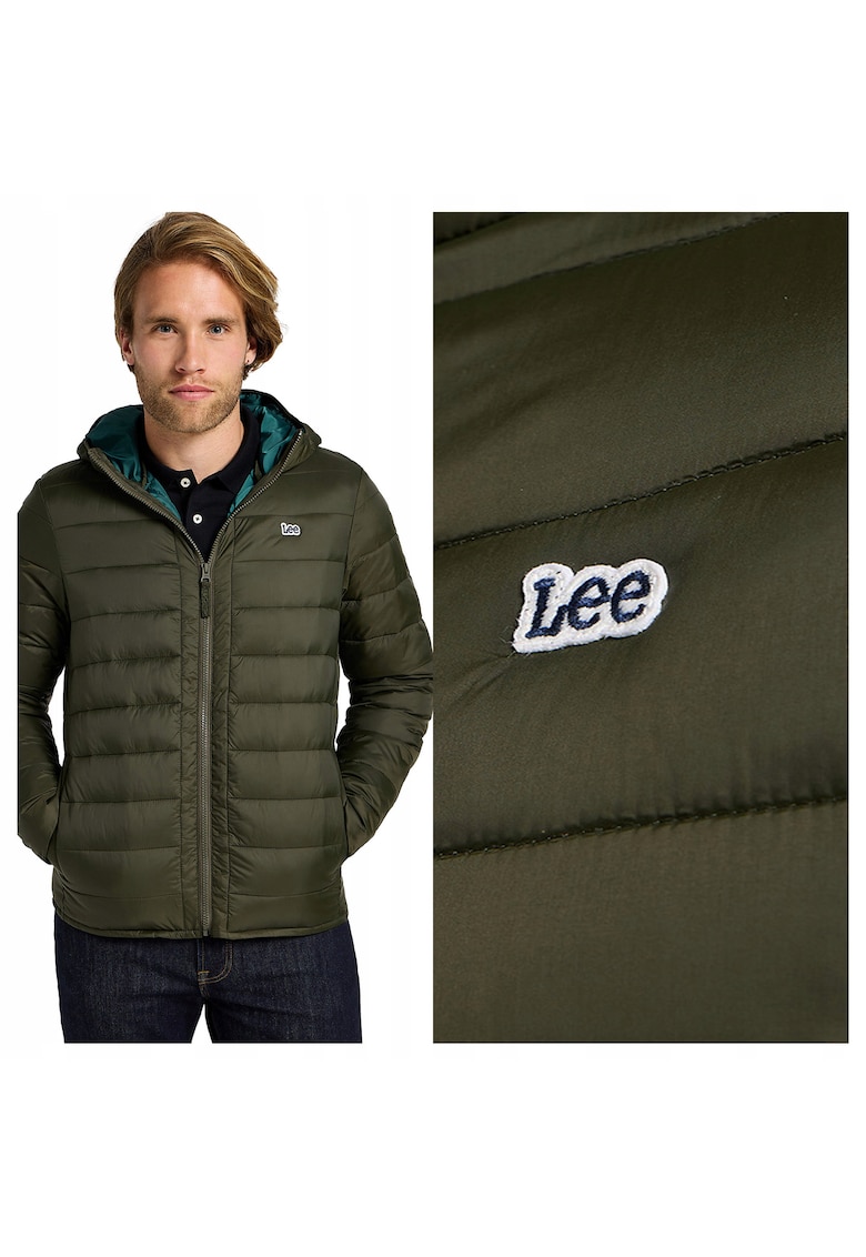 Jacheta Barbati - Light Puffer Jacket - Regular Fit - Design Clasic - Fara Gluga - Fermoar - Bumbac - Marime S - Verde