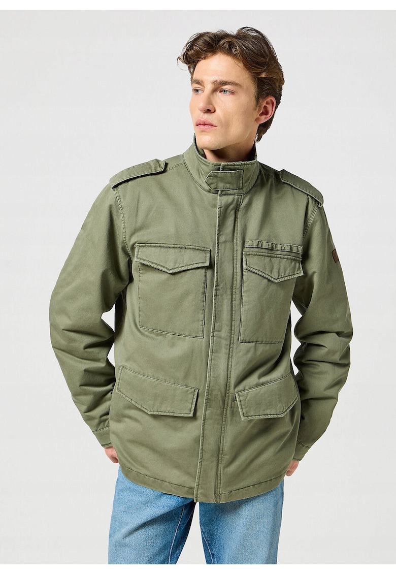 Мъжко яке - Field Jacket Dusty - Класически дизайн - Fadwqfa качулка - цип - памук - XL - зелен - Зелен