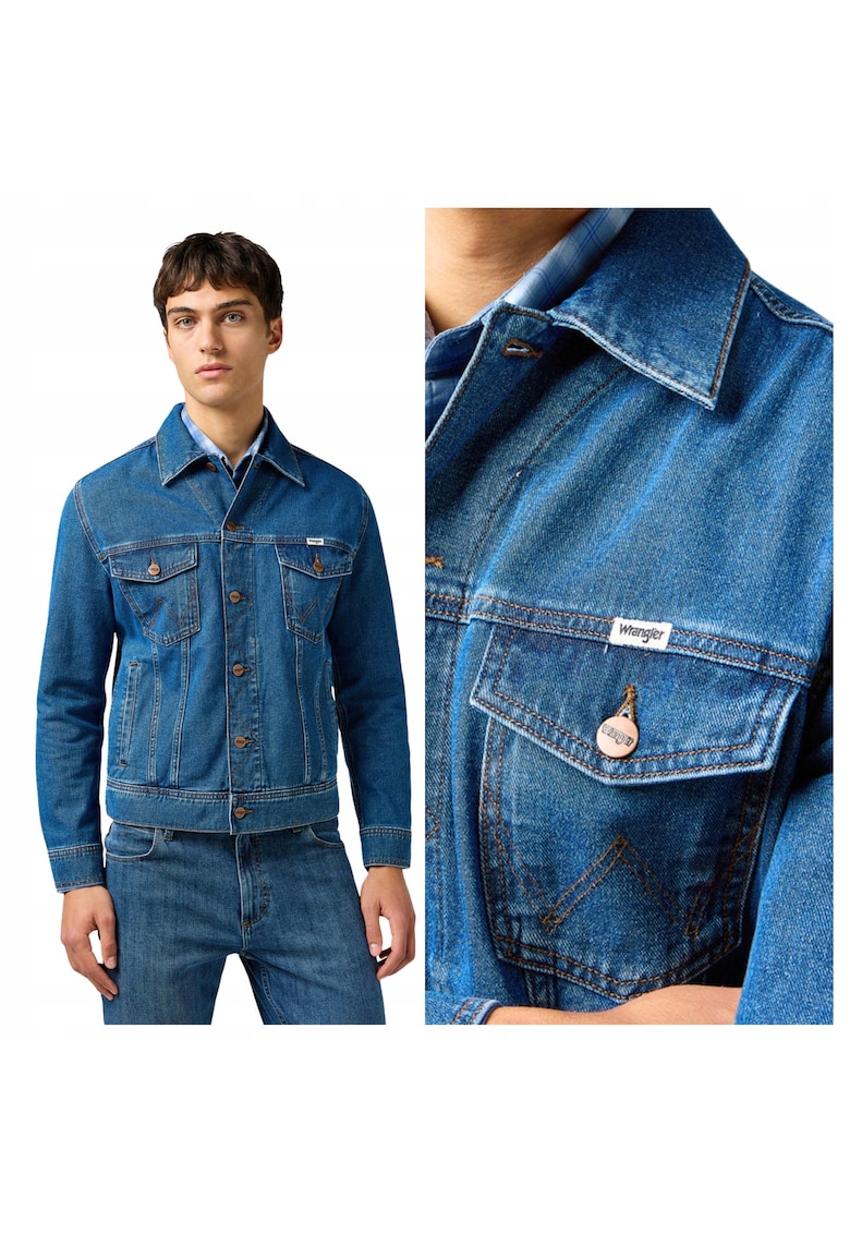 Jacheta Barbati - Classic Jacket - Regular Fit - Denim Design - Fara Gluga - Cu Nasturi - Bumbac - Albastru - Albastru