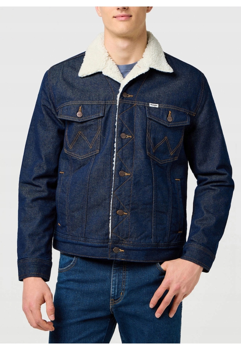 Мъжко яке - Sherpa Denim Jacket - Regular Fit - Деним дизайн - Без качулка - С копчета - Памук - M INTL - Син