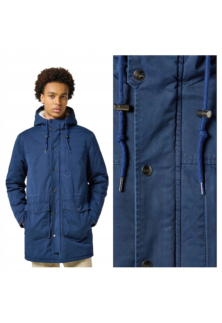 Jacheta Barbati - Heavy Puffer - Regular Fit - Design Clasic - Cu Gluga - Fermoar - Bumbac - Albastru - Albastru