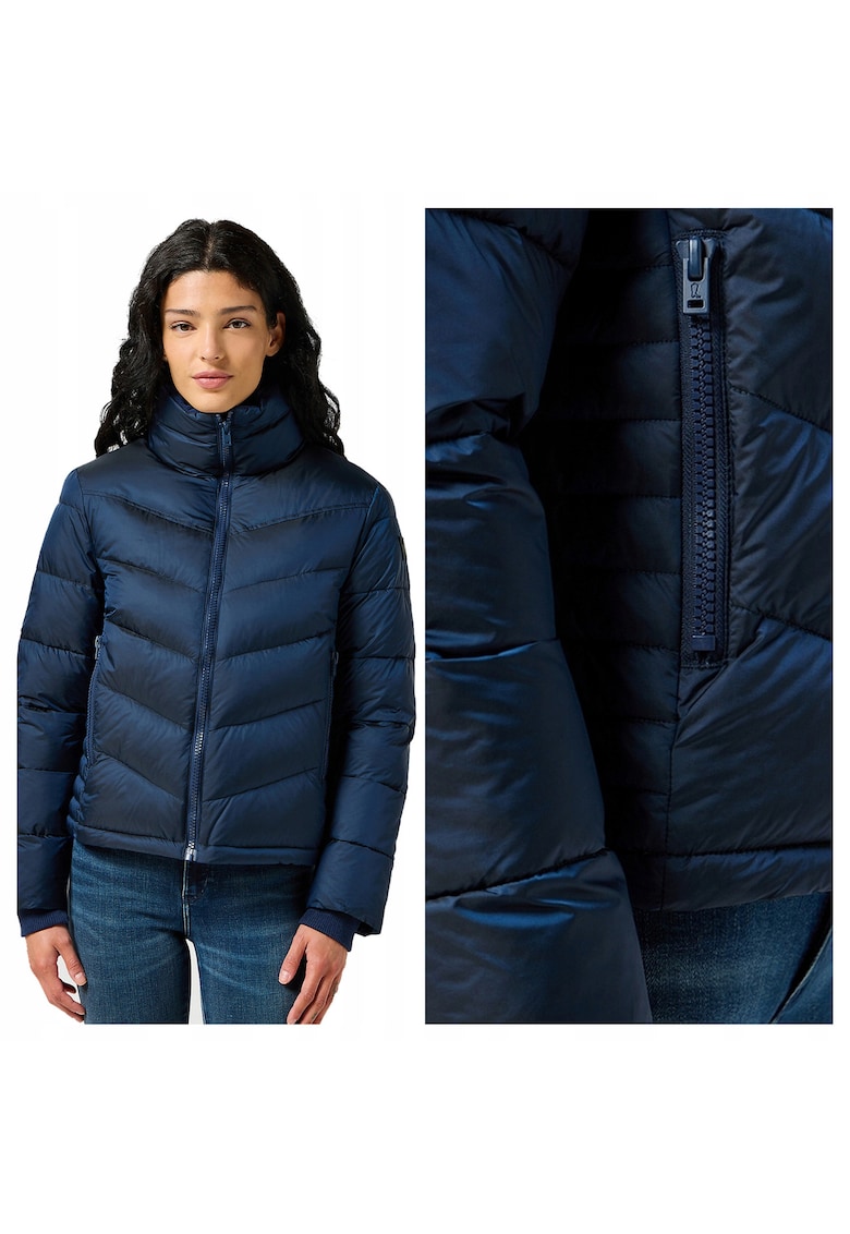 Jacheta Dama - Short Puffer Jacket - Regular Fit - Design Clasic - Fara Gluga - Fermoar - Bumbac - Marime XL - Albastru
