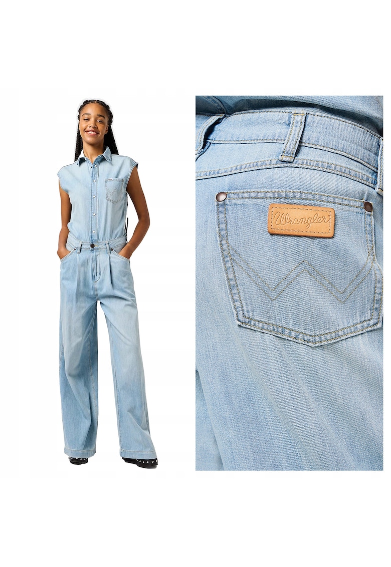Salopeta Femei - Trouser Jumpsuit - Regular Fit - Cu Guler - Maneci Scurti - Accent Denim - Nasturi - Bumbac - Albastru - Albastru