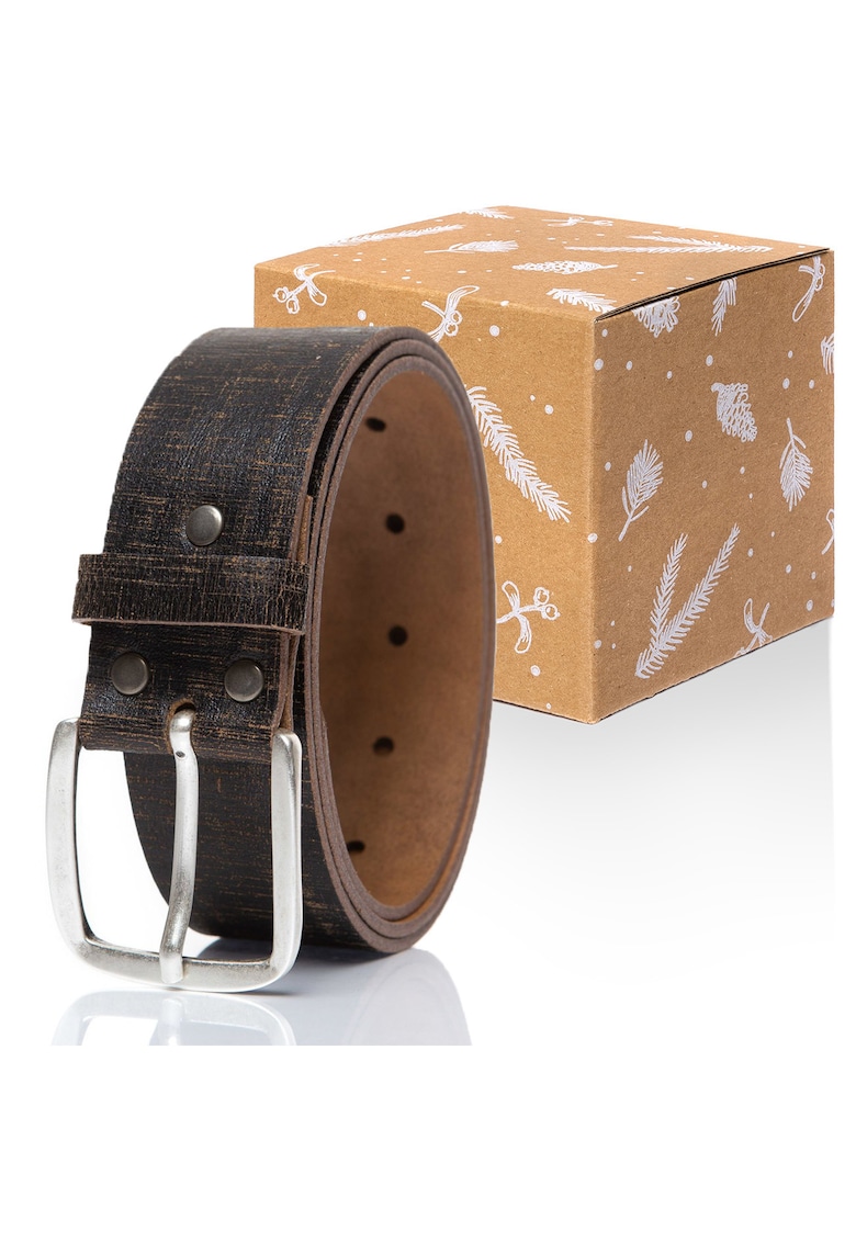 Cureaua Barbati - SOPO-VAN982 - Regular Fit - Cu Catarama Metalica - Design Clasic - Pentru Pantaloni - Blugi - Pantaloni Scurti - 100% Piele Naturala - 95 Cm - Negru