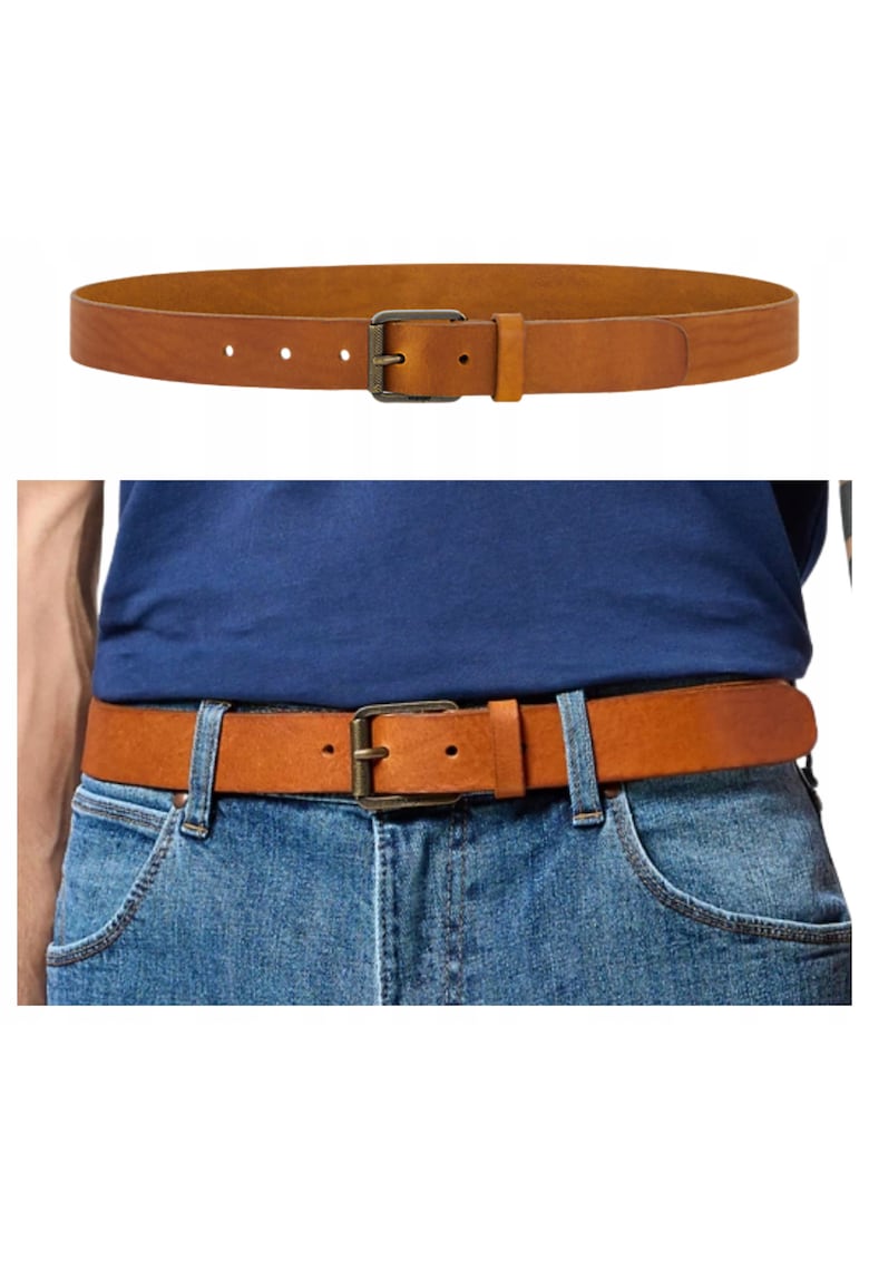 Curea bărbați - piele naturală - cataramă metalică - maro - 90 cm