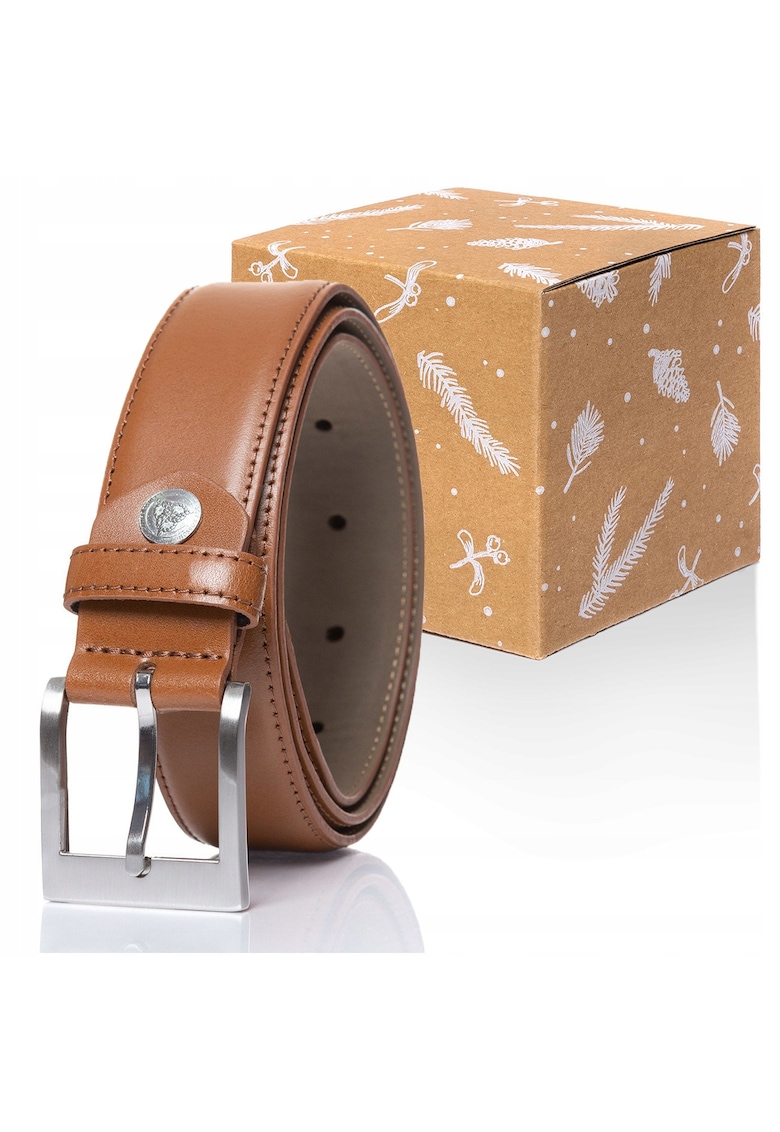 Cureaua Barbati - RR0001R01 - Regular Fit - Cu Catarama Metalica - Design Clasic - Pentru Pantaloni - Blugi - Pantaloni Scurti - 100% Piele Naturala - 90 Cm - Maro