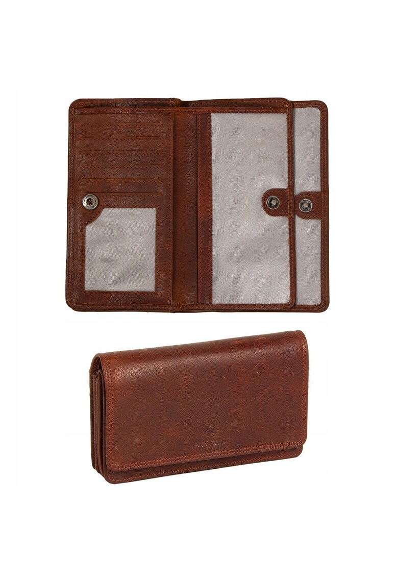 Portofel Dama - Como Wallet - Inchidere Cu Clip - Mai Multe Buzunare - Cu Logo - Design Clasic - 100% Piele Naturala - Dimensiune Universala - Maro