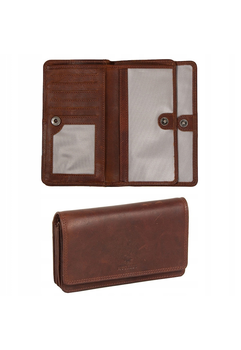 Portofel Dama - Como Wallet - Inchidere Cu Clip - Mai Multe Buzunare - Cu Logo - Design Clasic - 100% Piele Naturala - Dimensiune Universala - Maro