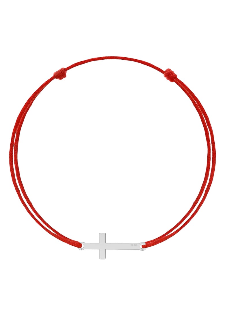 Bratara Martisor cu pandantiv Cruce din Argint 925 - snur rosu reglabil