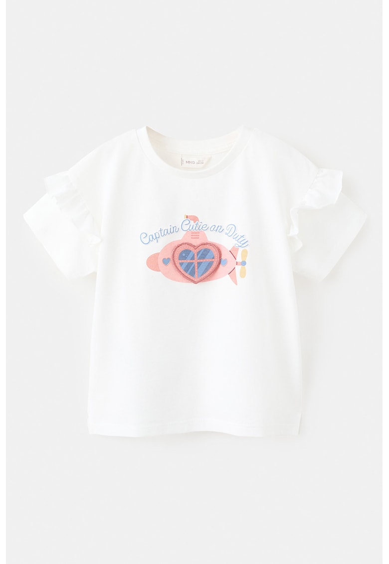 Tricou cu decolteu la baza gatului si imprimeu grafic - Albastru inchis/Alb optic/Roz prafuit