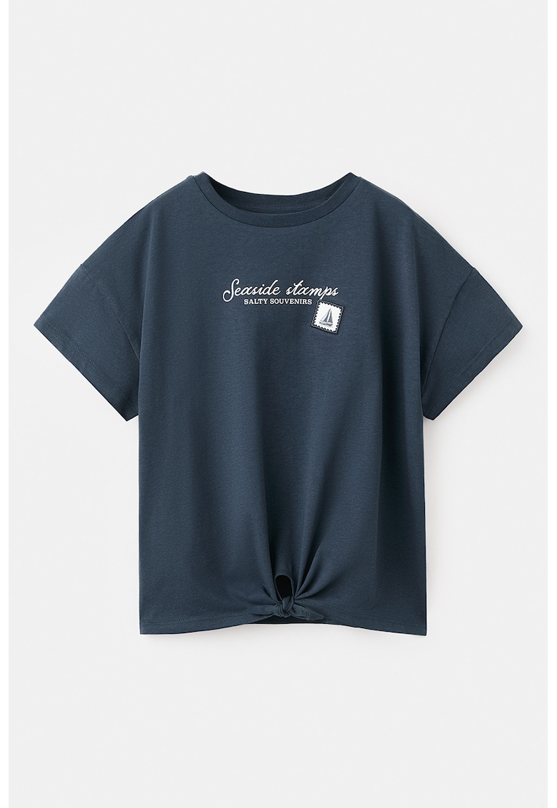 Tricou de bumbac cu model grafic - Alb murdar/Bleumarin