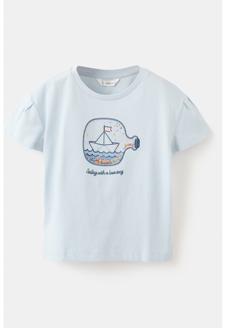 Tricou de bumbac cu model grafic - Albastru pastel/Albastru inchis