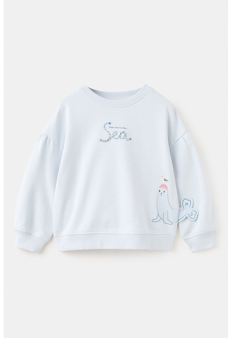 Bluza de trening de bumbac cu aplucatie grafica - Albastru pastel