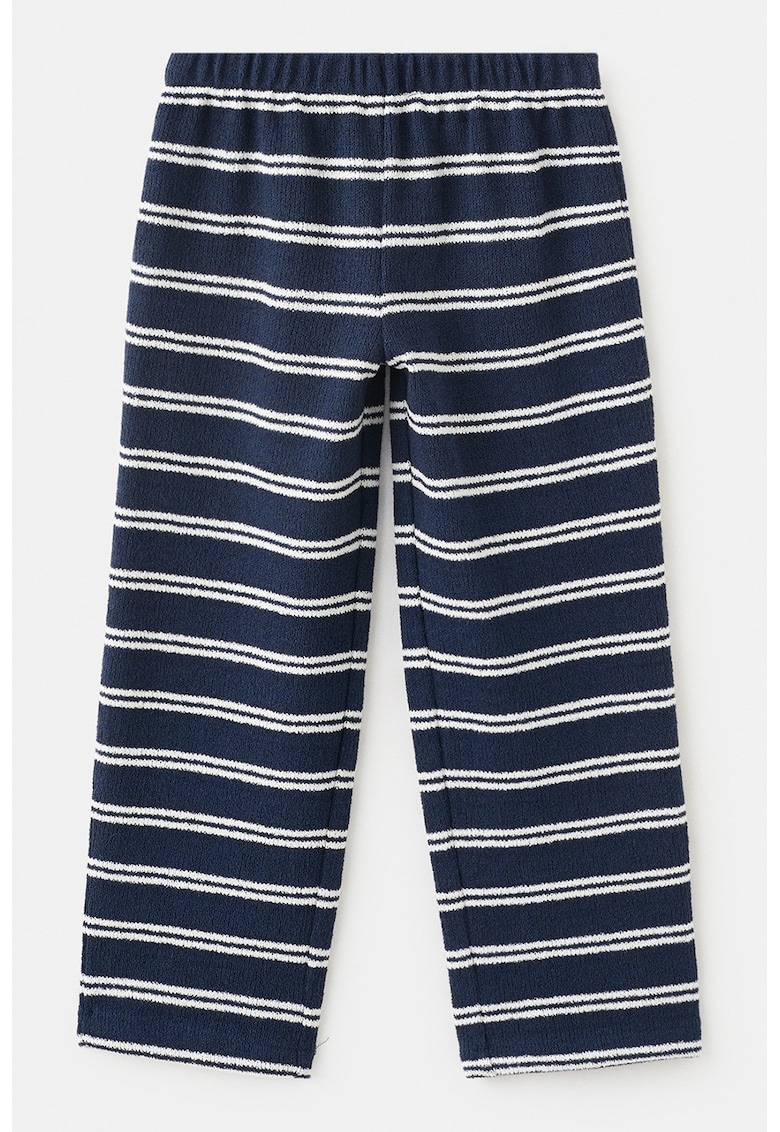 Pantaloni din amestec de bumbac cu dungi - Alb optic/Bleumarin